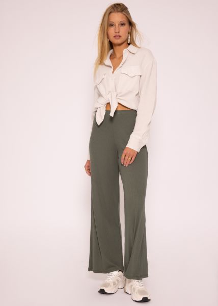 Ankle length rip jersey pants, khaki
