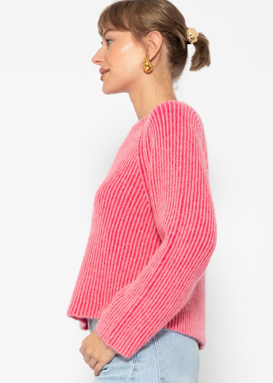 Two-coloured ribbed jumper - pink-fuchsia