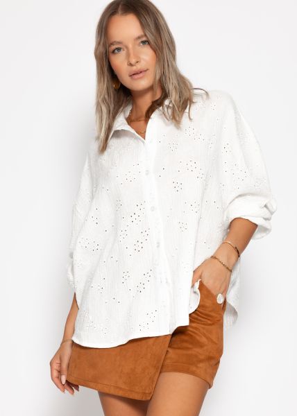 Muslin blouse with eyelet embroidery - offwhite