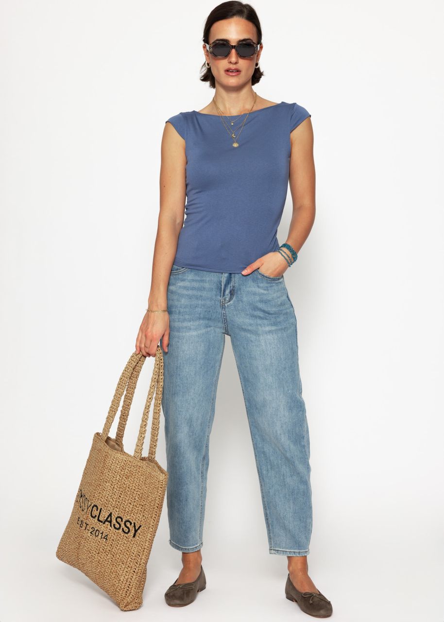 T-shirt with low-cut back - denim blue