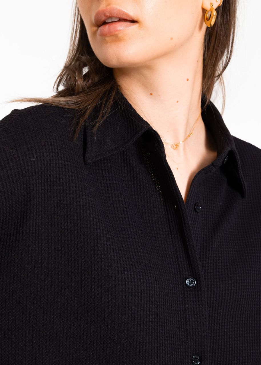 Oversize waffle piqué blouse - black