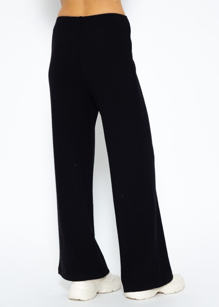 Wide leg ribbed trousers - black