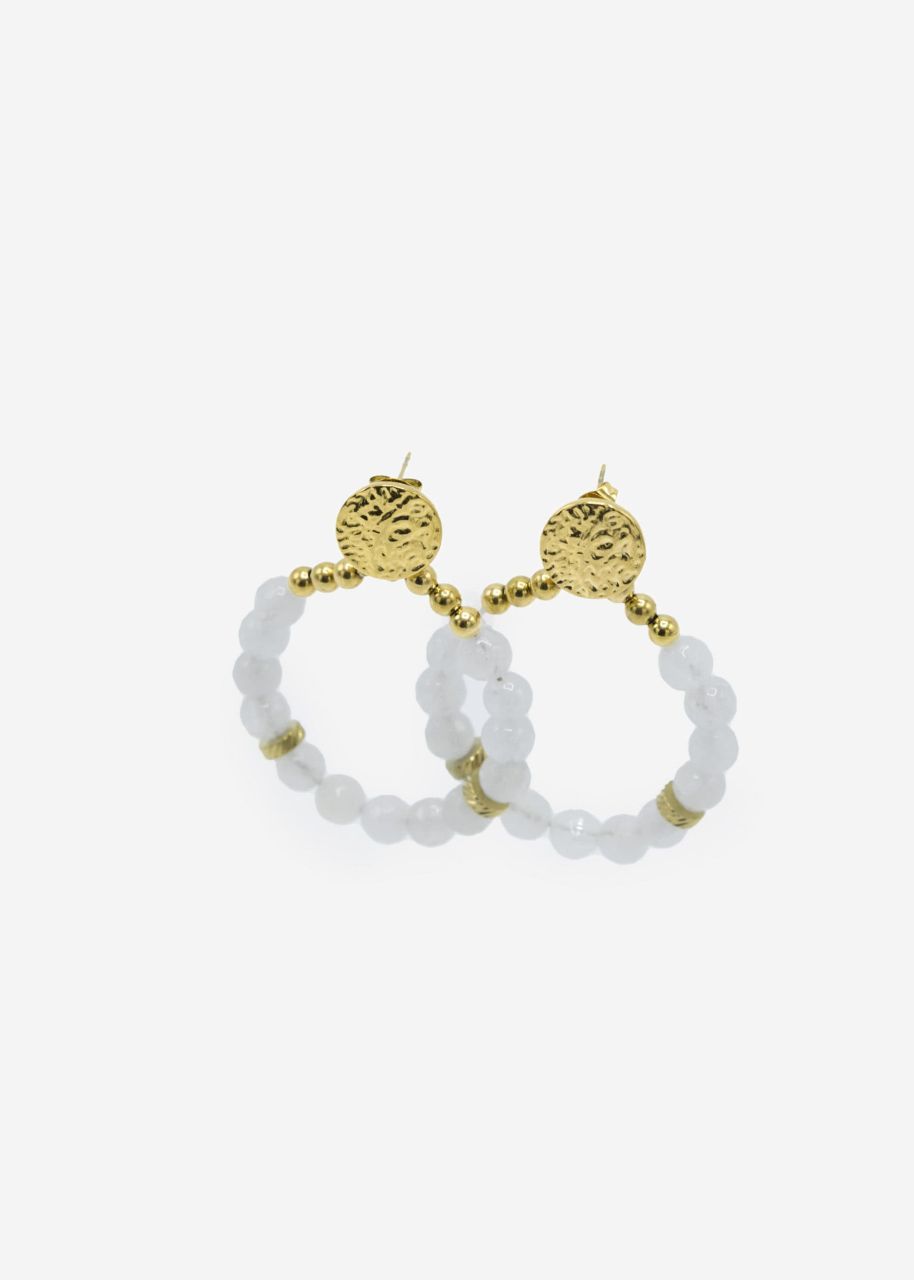 Gold stud earrings with real pearls - white jade