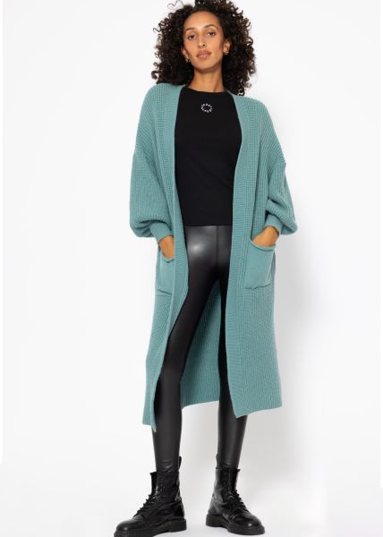 Long super soft cardigan with pockets - petrol green