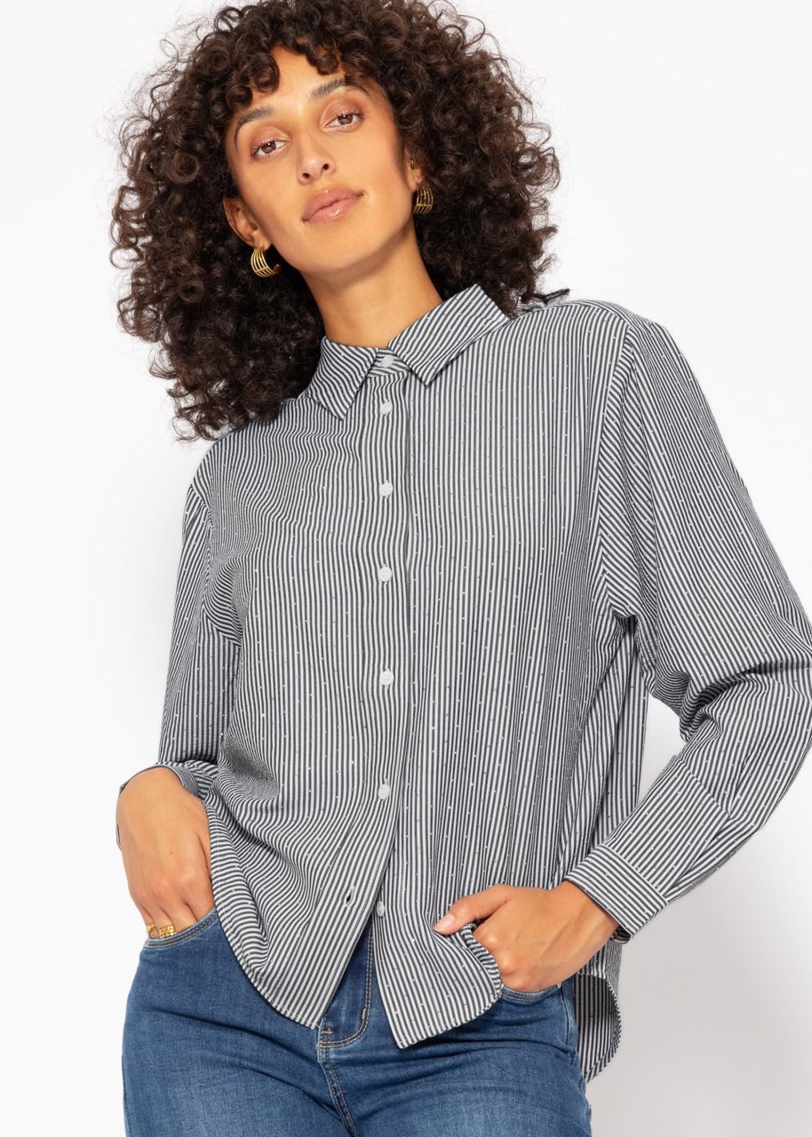 Striped blouse with rhinestones - grey