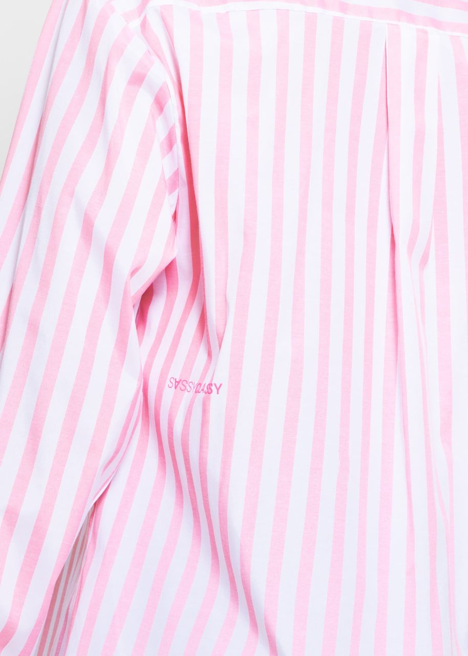 Long, striped blouse shirt with logo print - pink