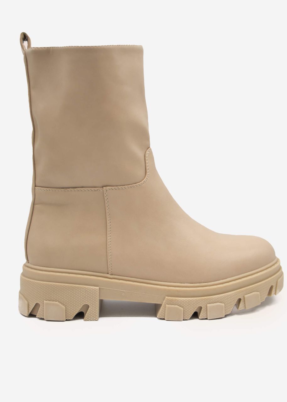 Platform boots with coarse sole, beige