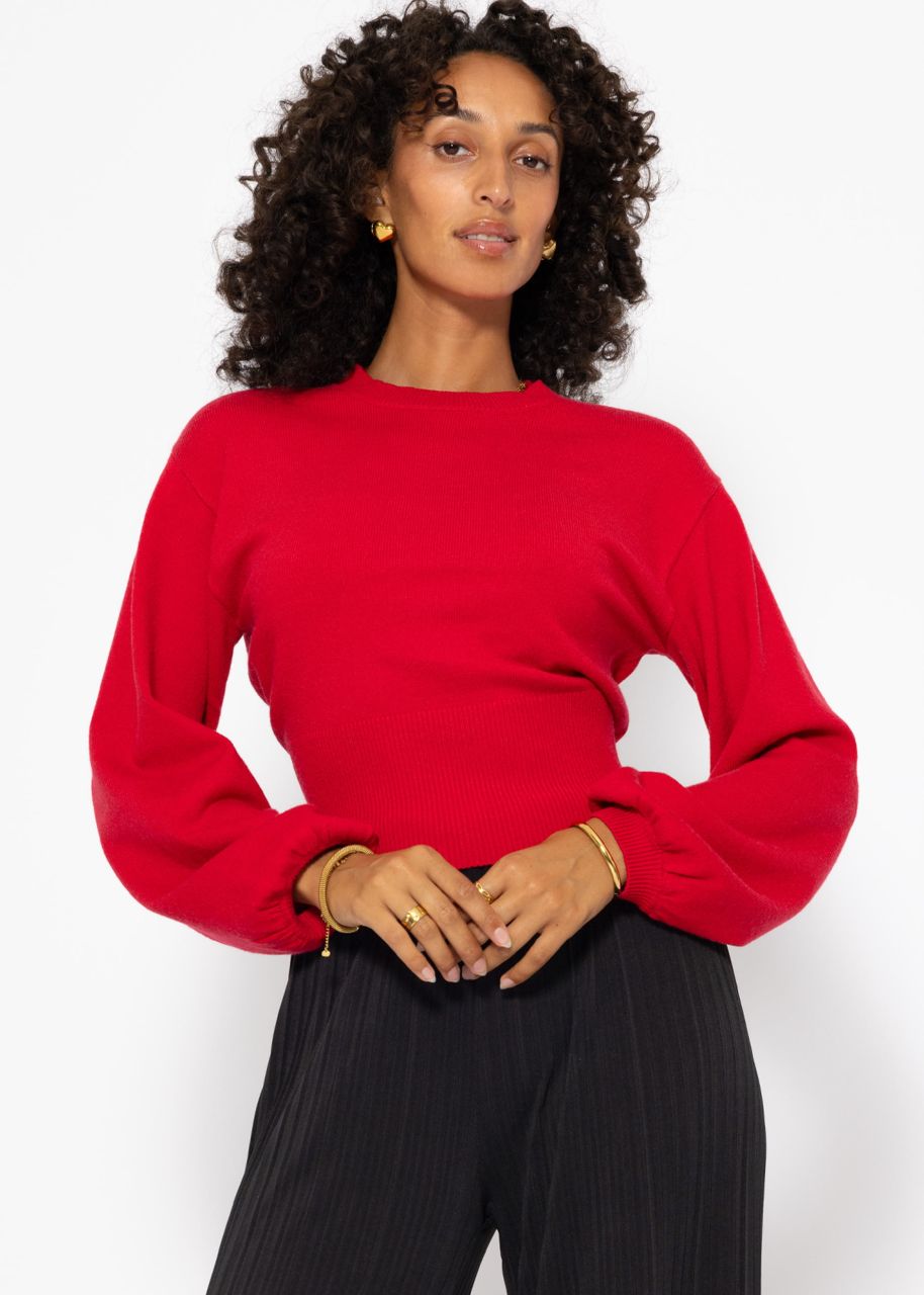 Jumper with balloon sleeves and back neckline - red