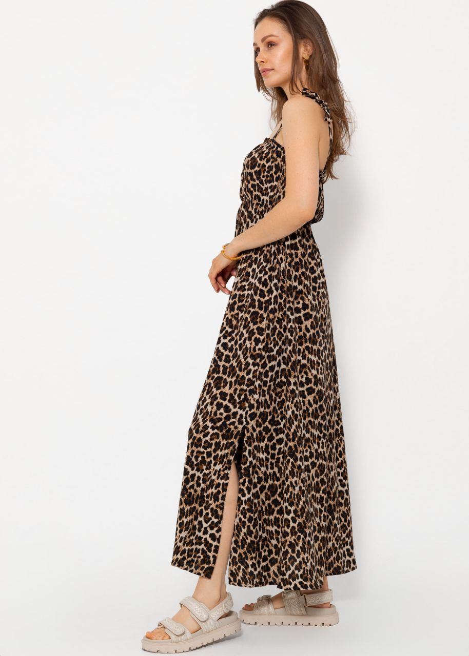 Maxi dress with leo print - brown