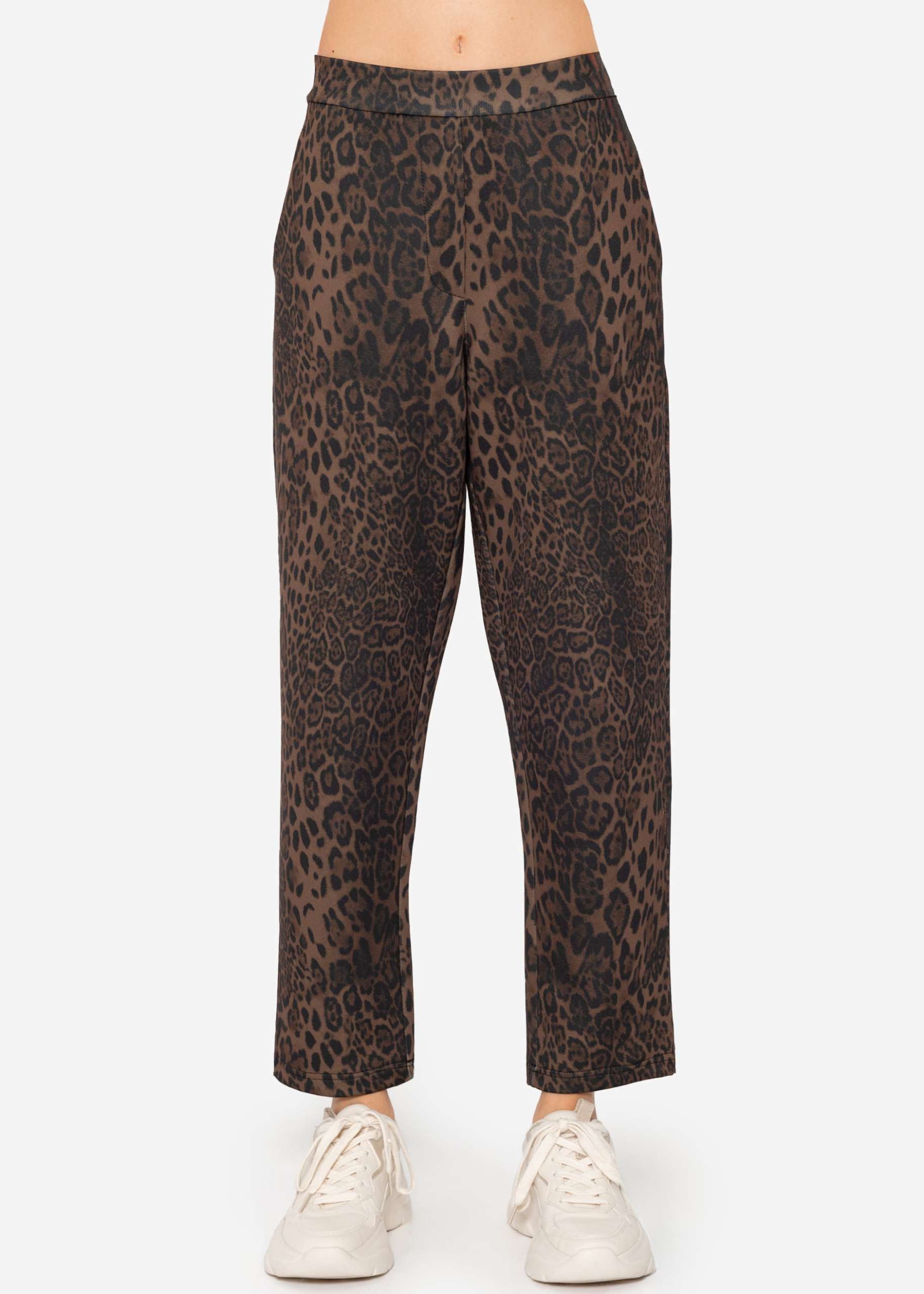 Soft jogging trousers with leo print - black-brown