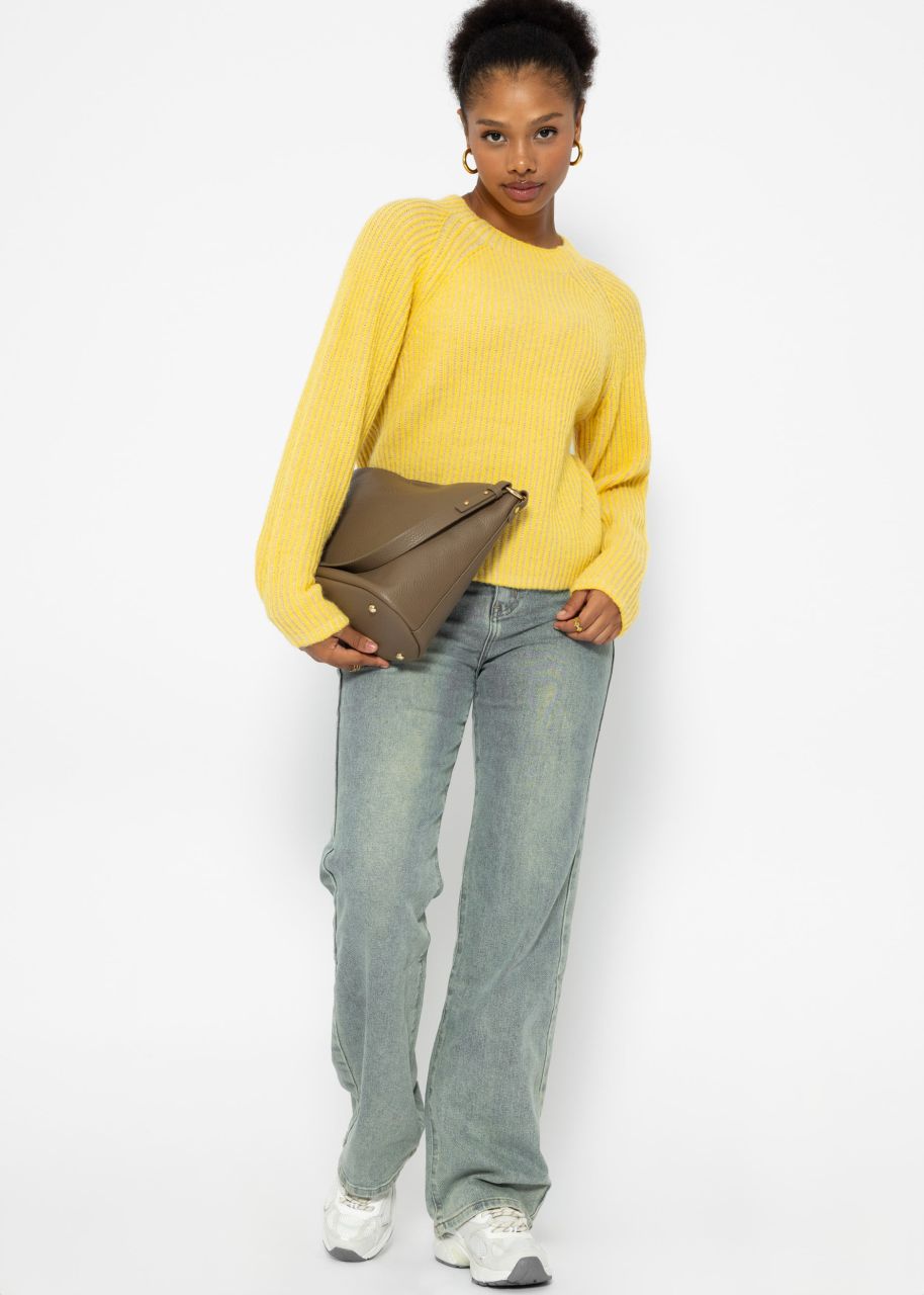 Two-coloured ribbed jumper - yellow-beige