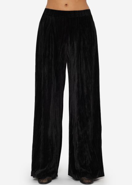 Wide velvet trousers - black