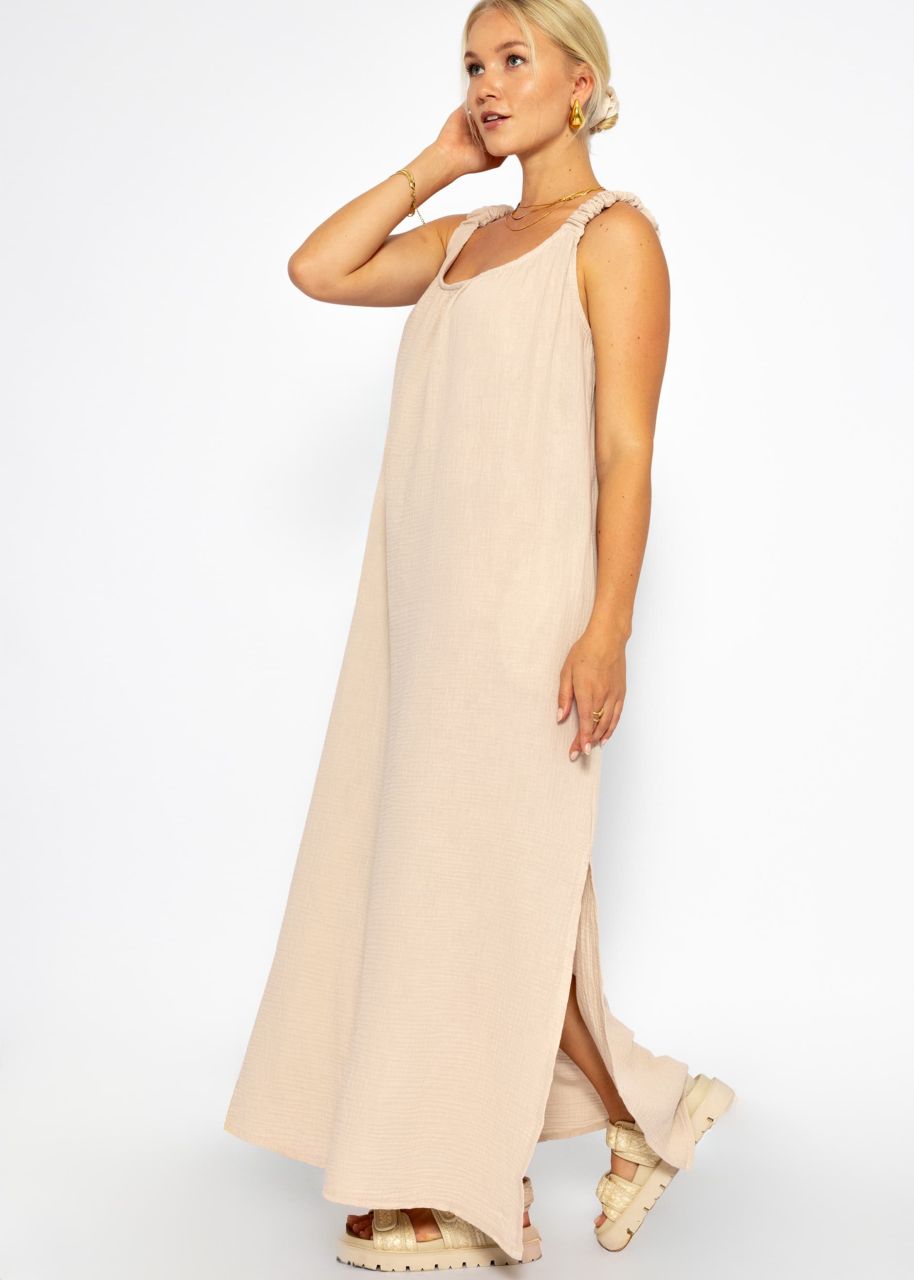 Maxi muslin dress with pockets - beige