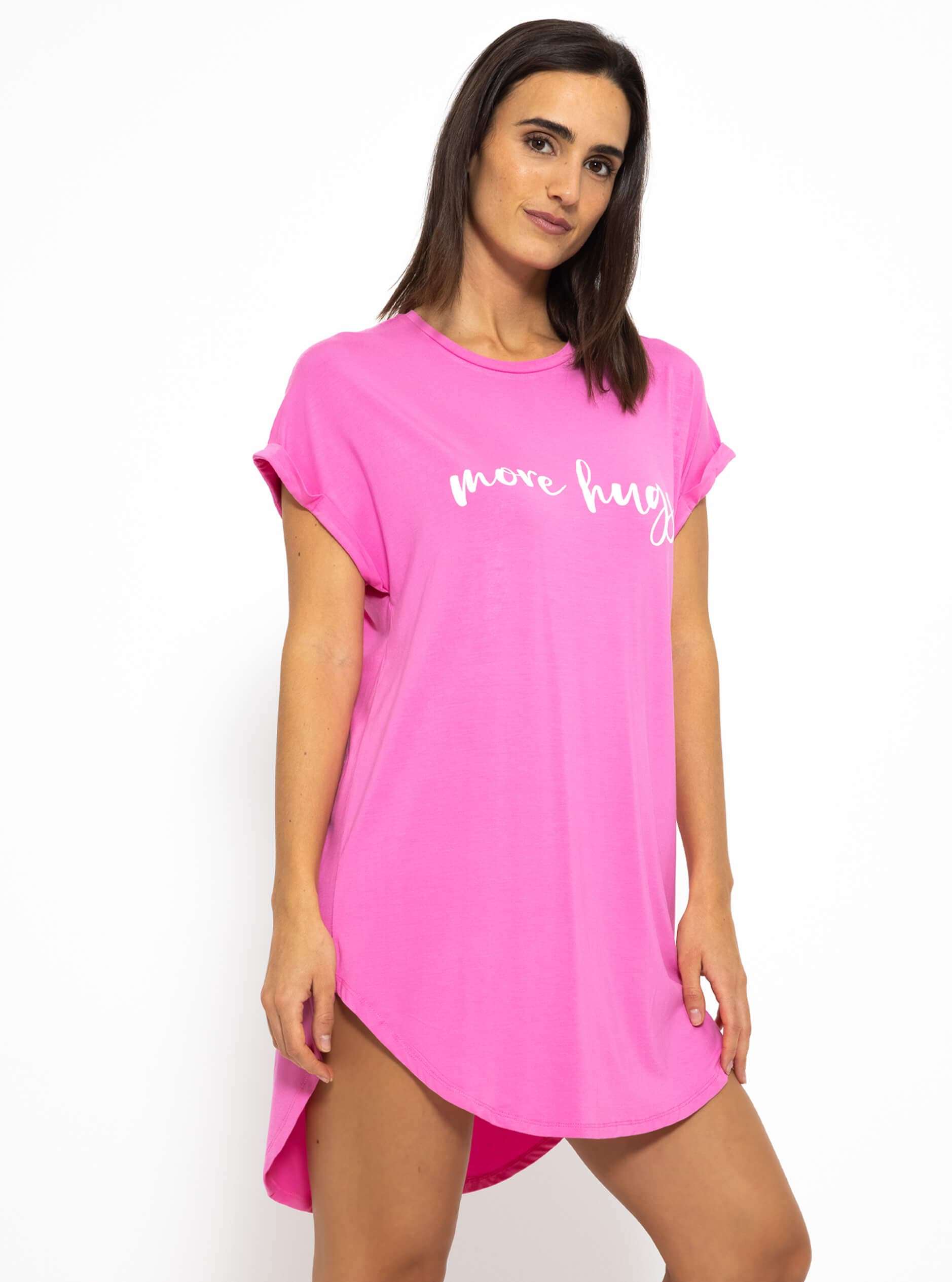 Long pyjama shirt with print - pink