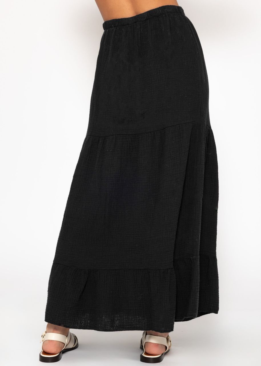 Muslin maxi skirt with flounces - black
