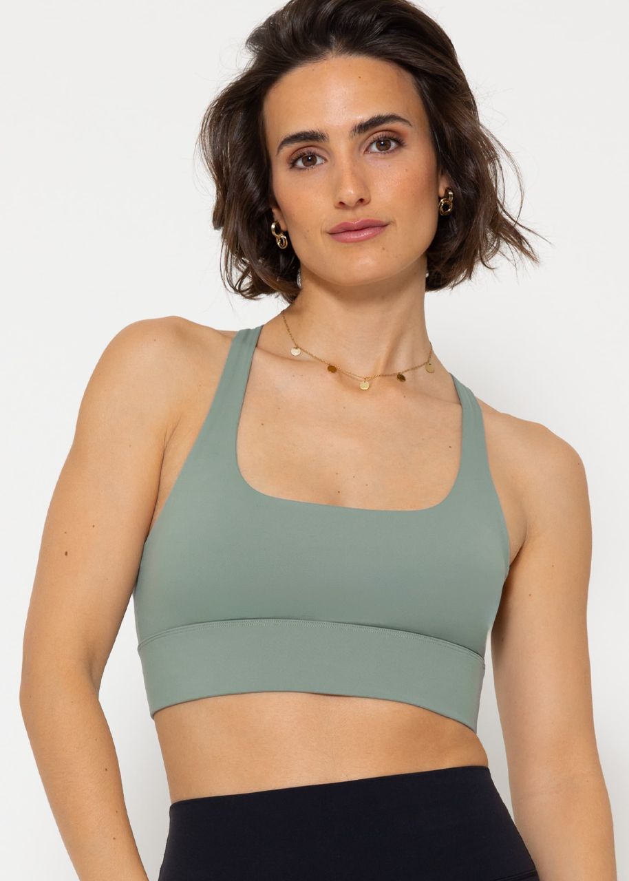 Crop sports bra with cross back - khaki