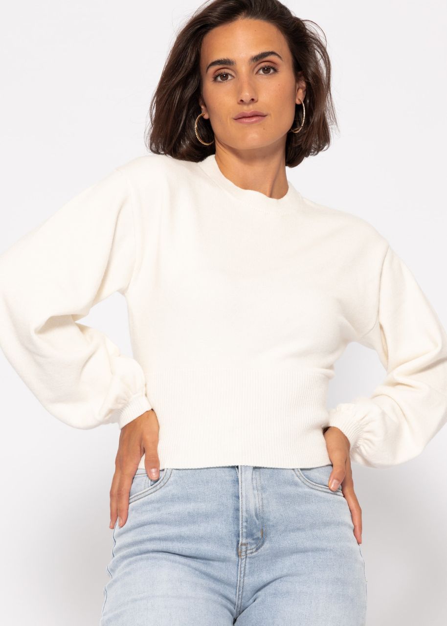 Jumper with balloon sleeves and back neckline - offwhite