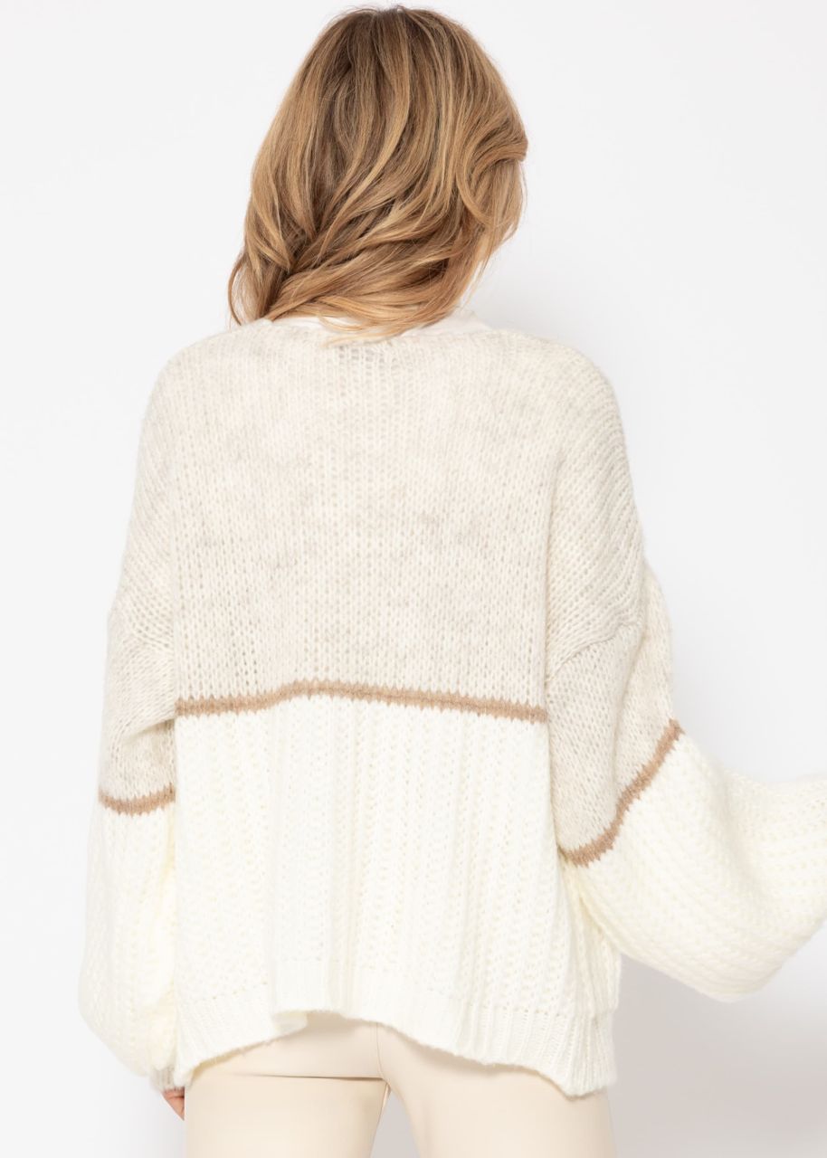 Loose-fitting cardigan - beige-camel-offwhite