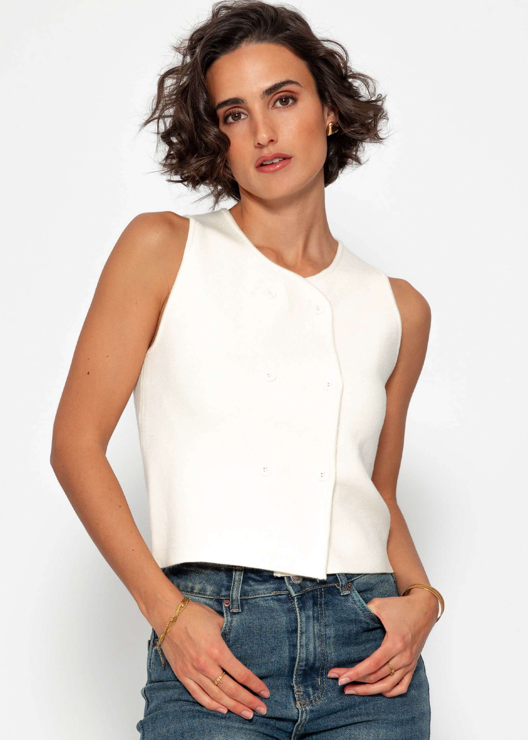 Knitted top with buttons - offwhite