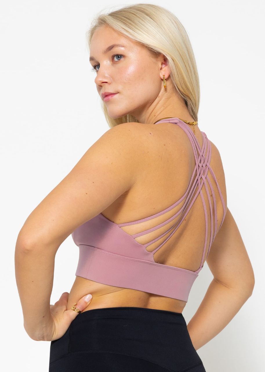 Crop sports bra with cross back - dusky pink