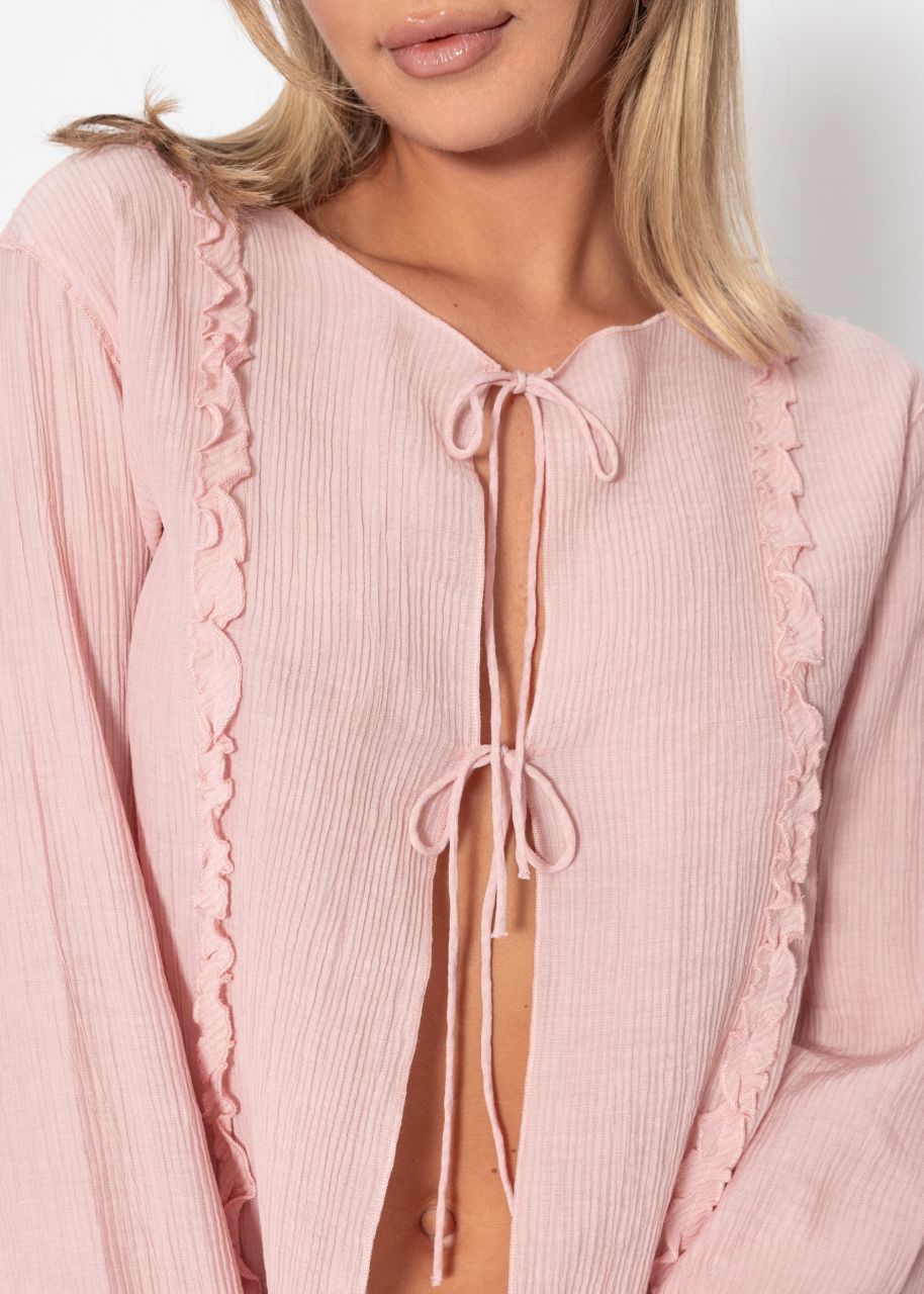 Blouse with tie ribbons - pink