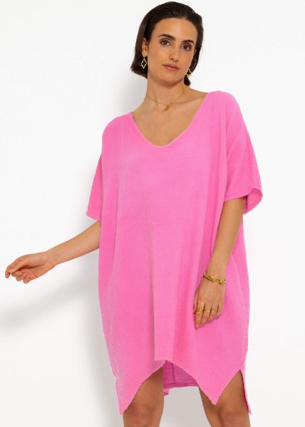 Muslin tunic with V-neck - pink