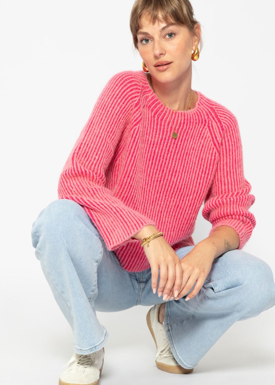 Two-coloured ribbed jumper - pink-fuchsia