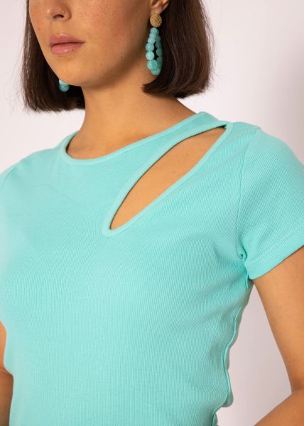 T-shirt with cut-out, turquoise