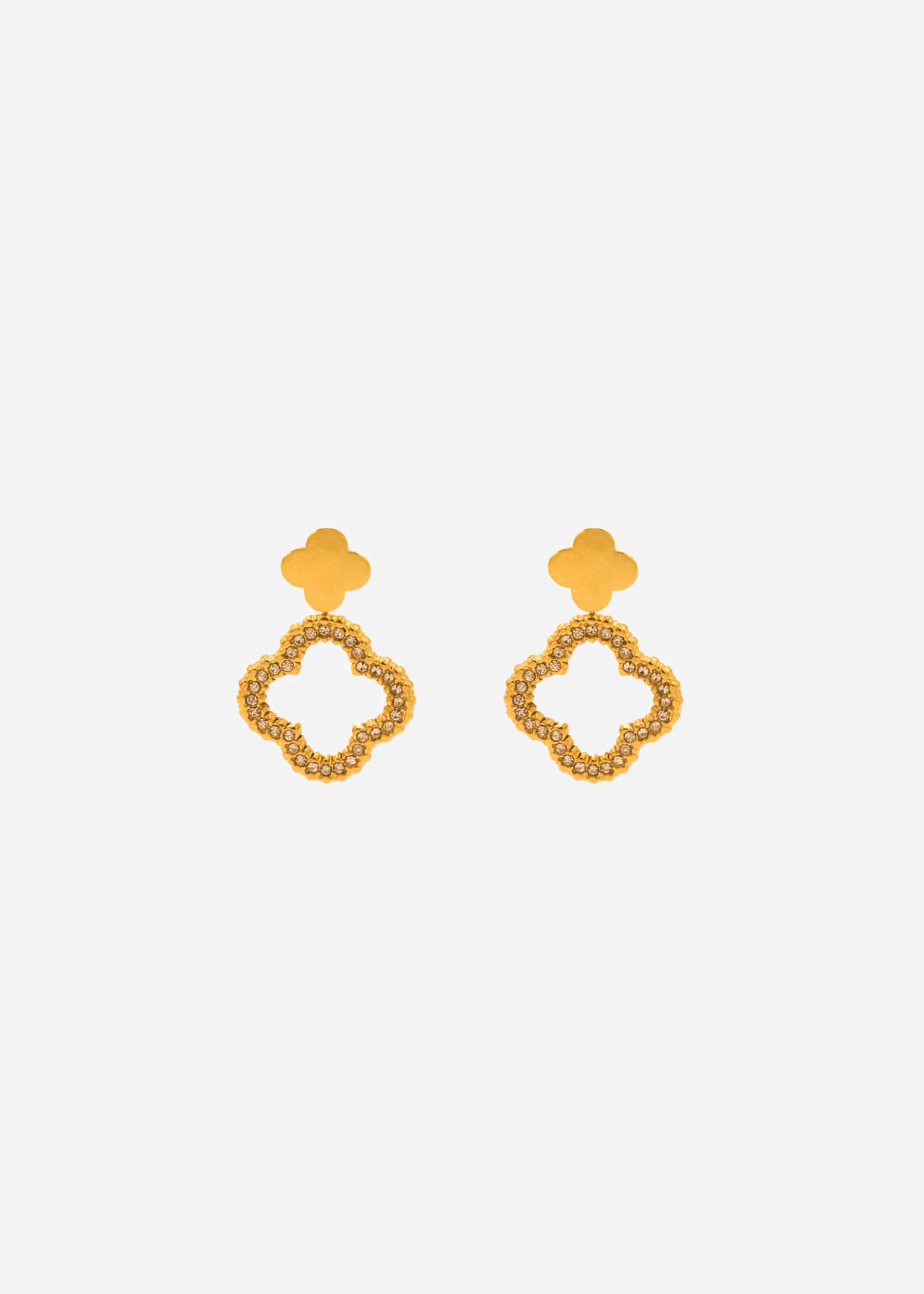 Stud earrings with glittering shamrock - gold