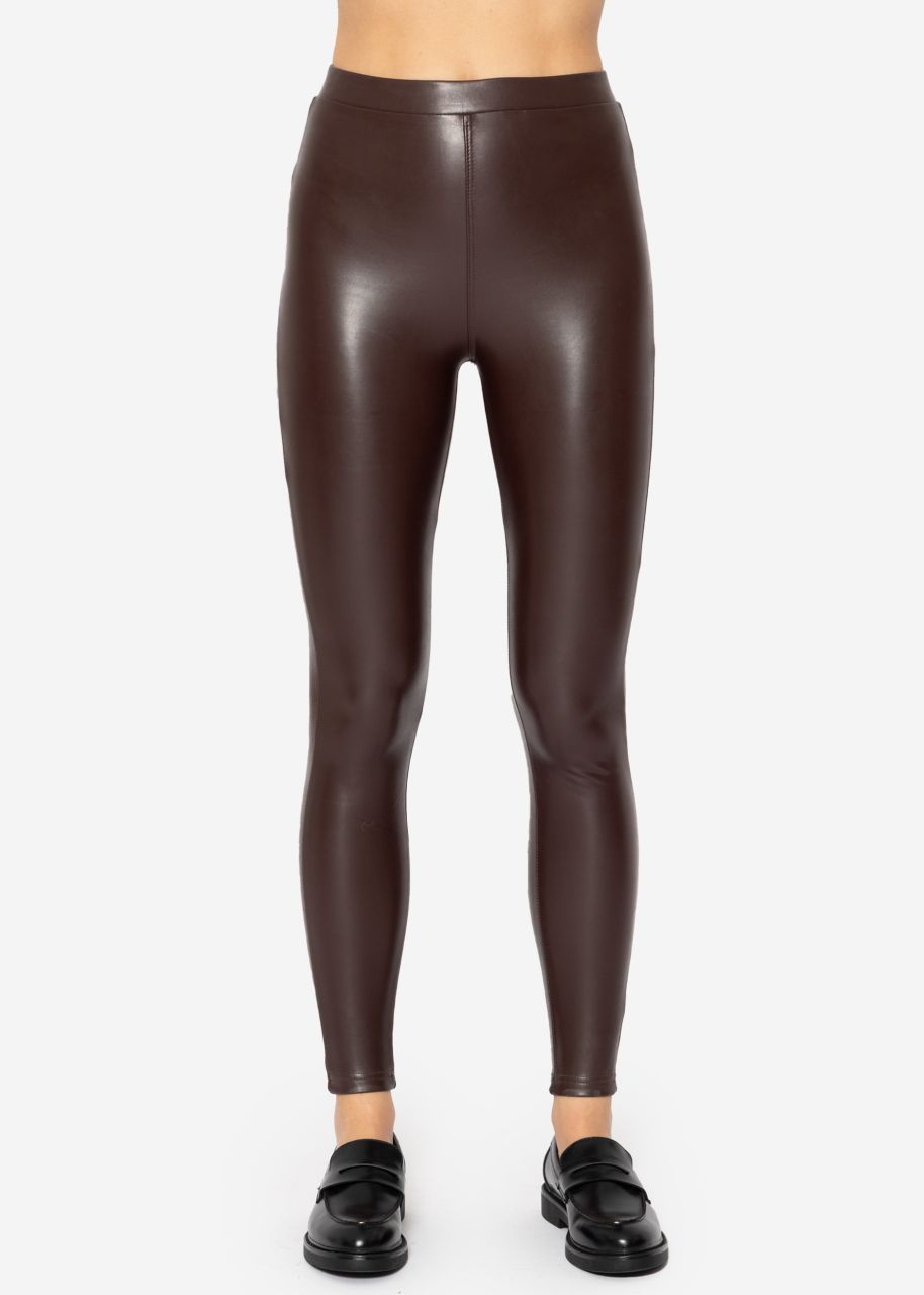 Thermo leather leggings with patch pockets, dark brown