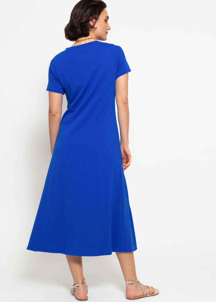 Jersey dress with wide skirt - royal blue