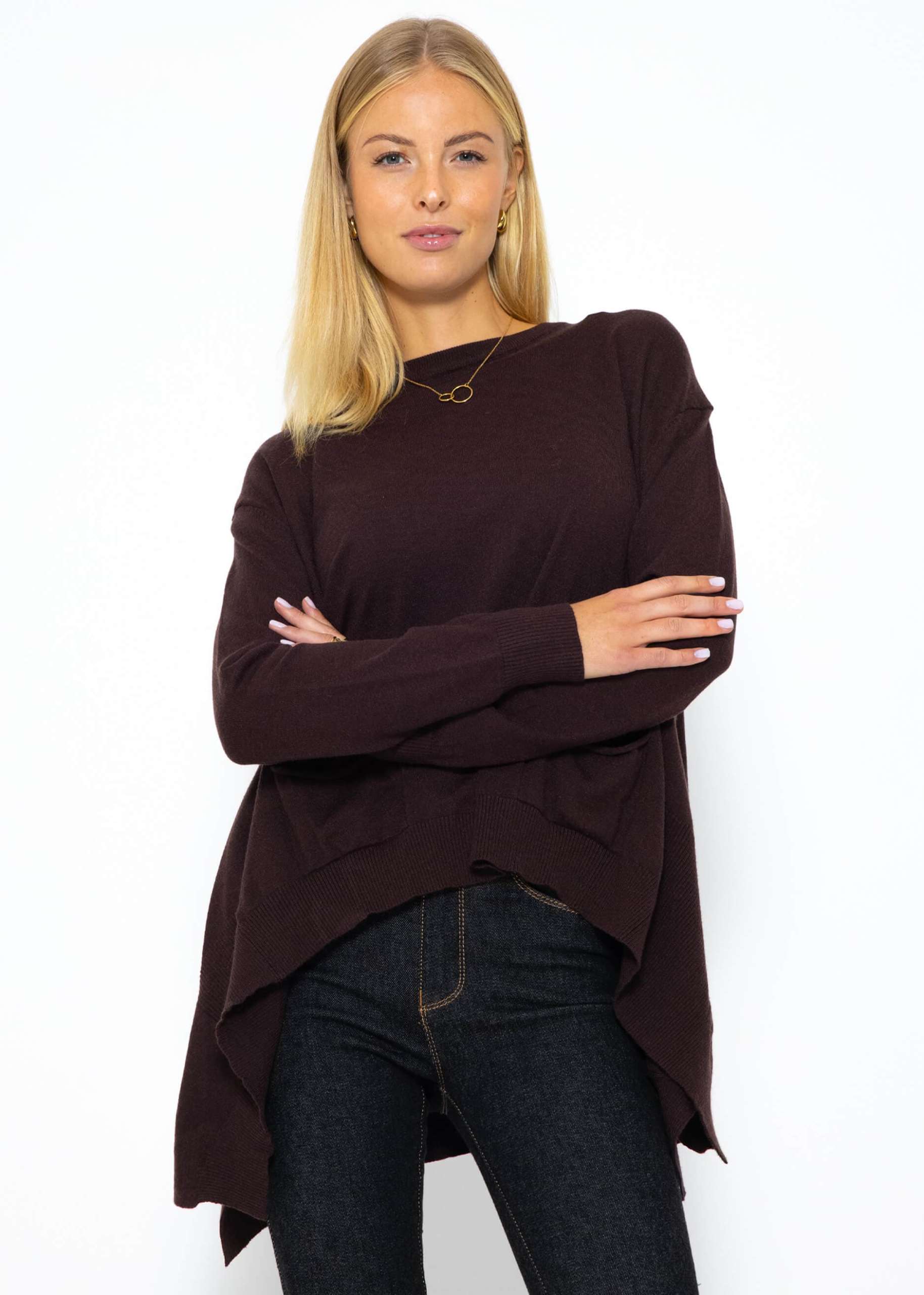 Oversize jumper, long at the back - dark brown