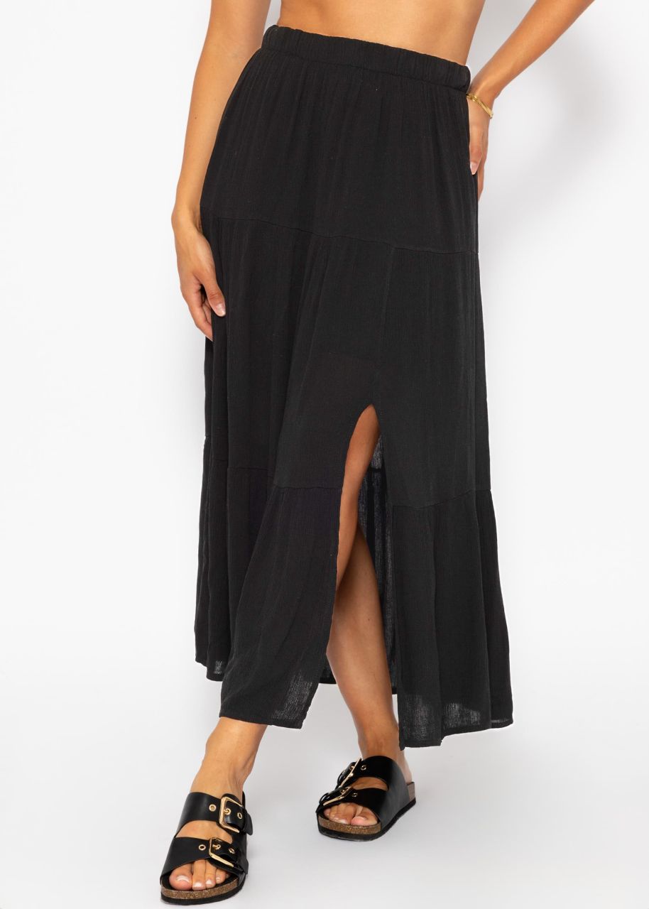 Maxi flounce skirt in crinkle look - black