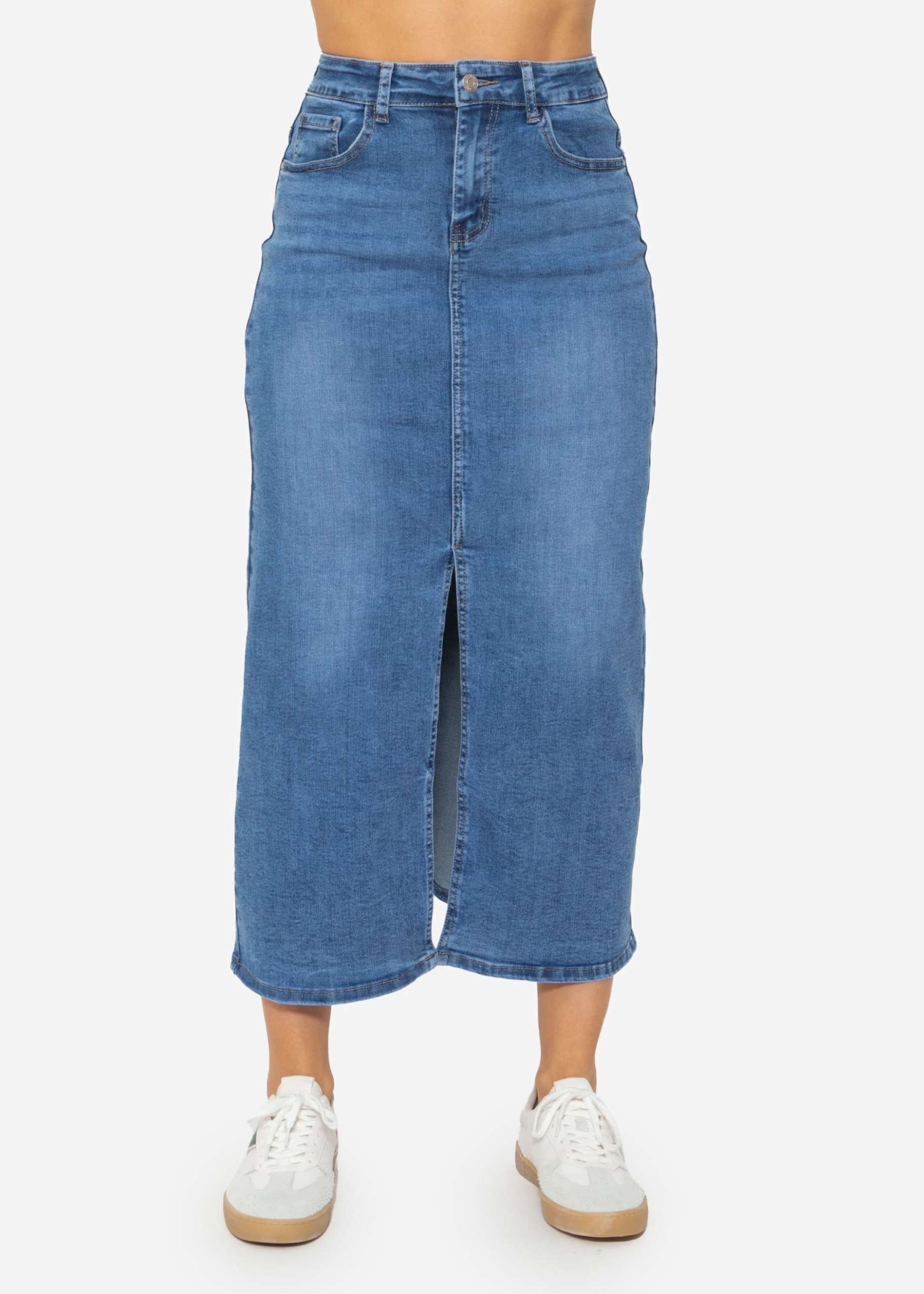 Midi jeans skirt with slit - blue