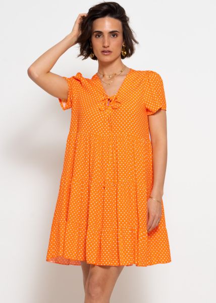 Airy dress with polka dot print - orange