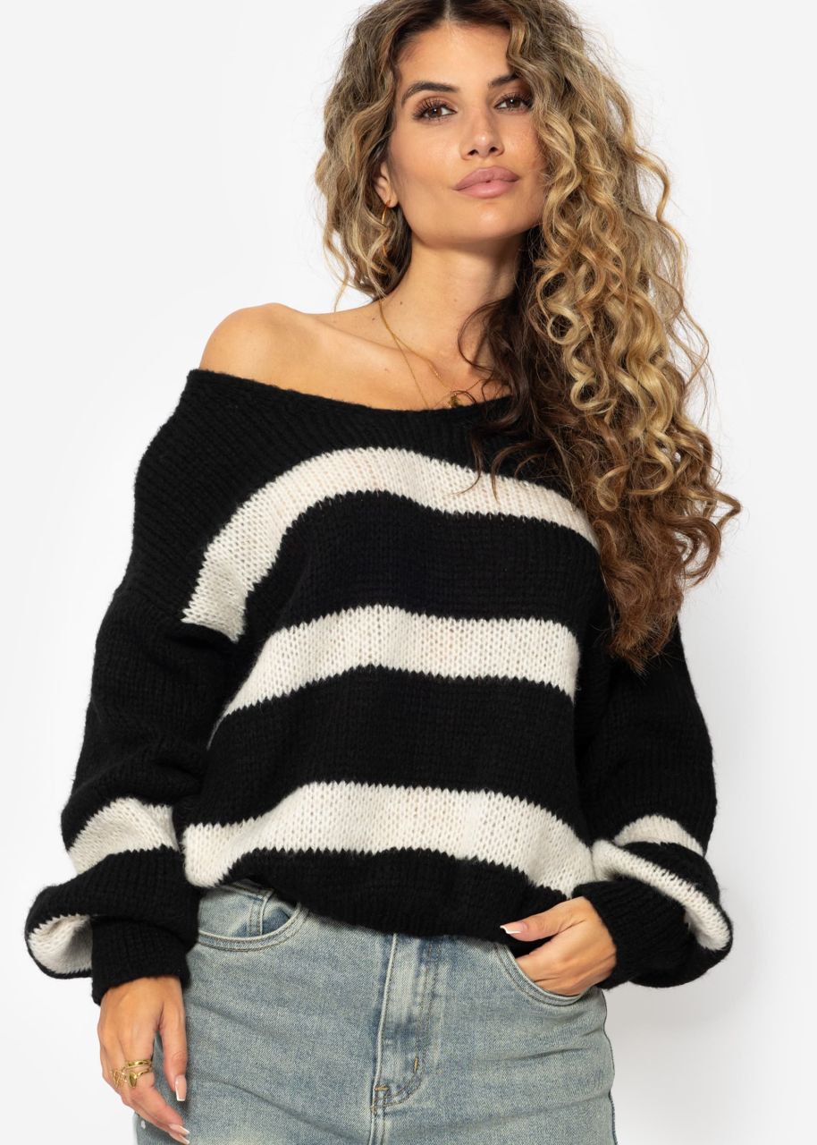 Jumper with offwhite stripes - black