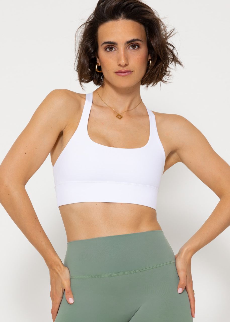 Crop sports bra with cross back - white