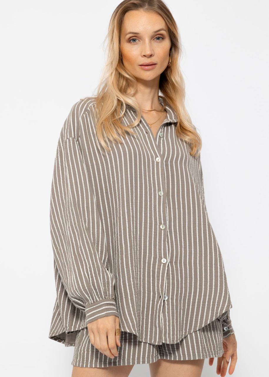 Striped oversize muslin blouse - taupe