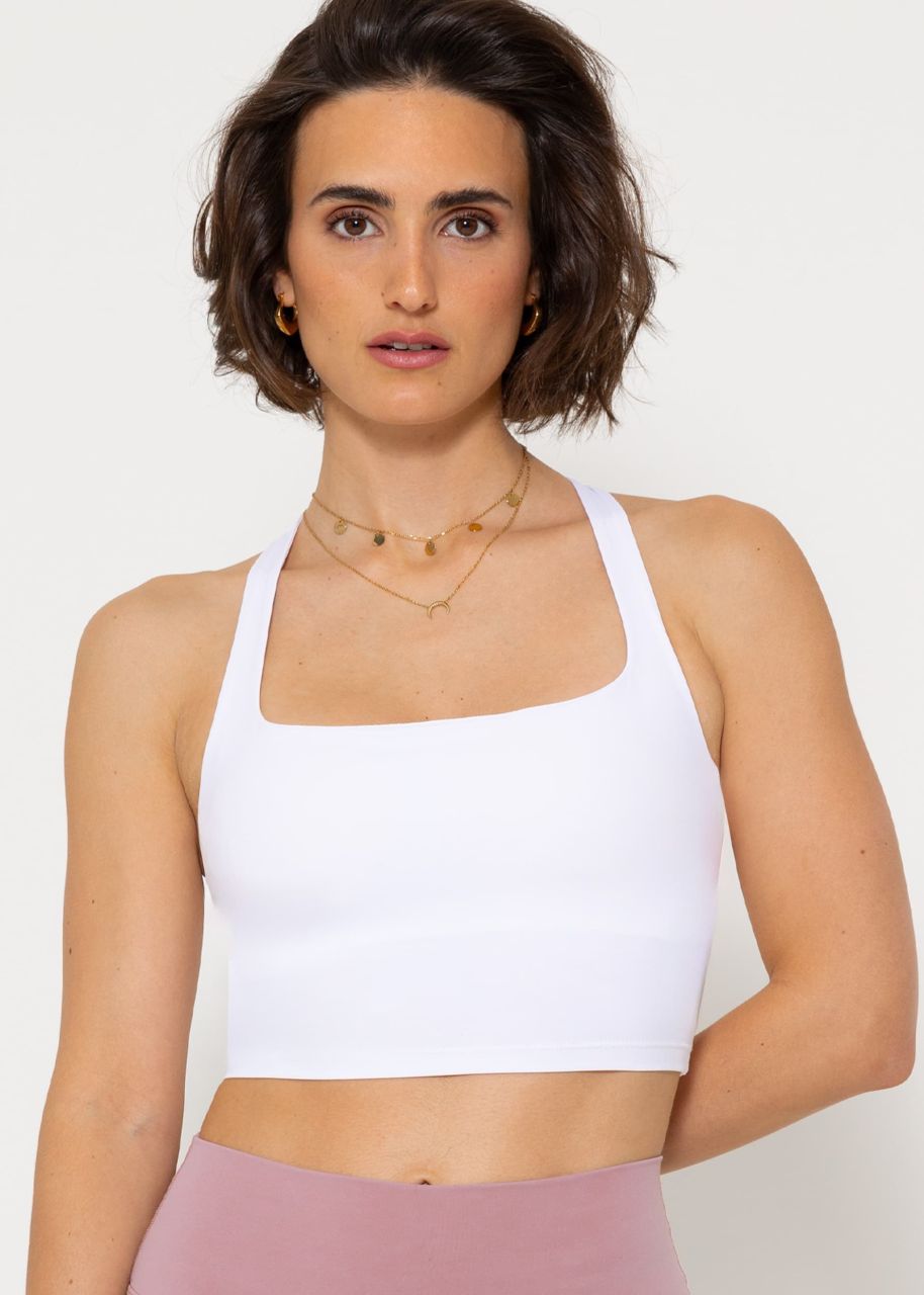 Sports bra with crossed, wide straps - white