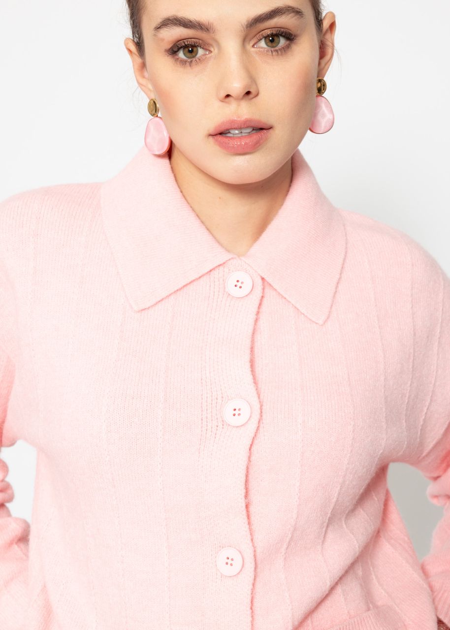 Cardigan with collar and button placket - pink