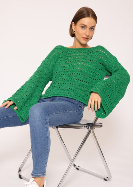 Oversized sweater in ajour knit, green