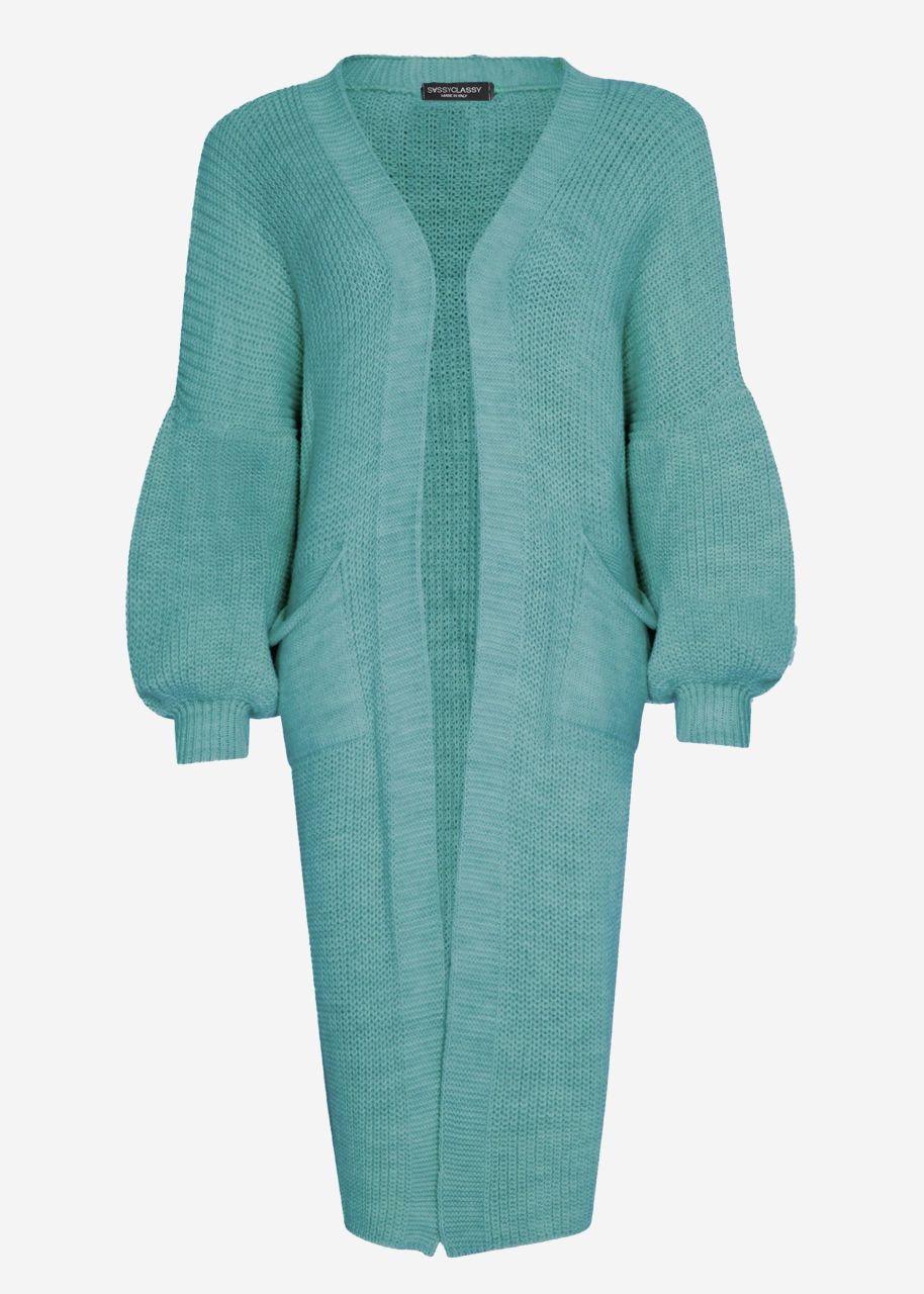 Long super soft cardigan with pockets - petrol green