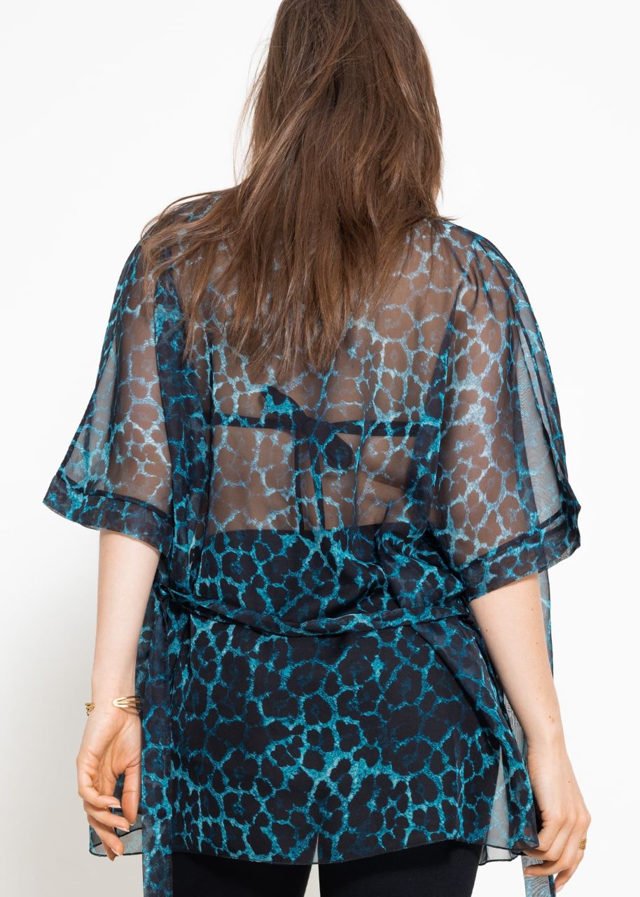 Transparent kimono with leo print - turquoise
