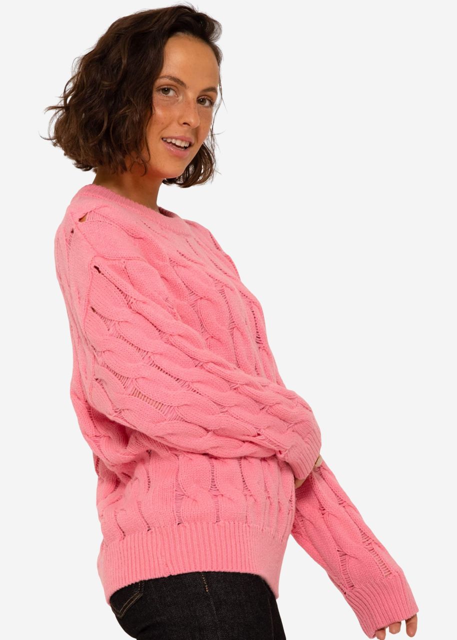 Knitted jumper with cable stitch - pink