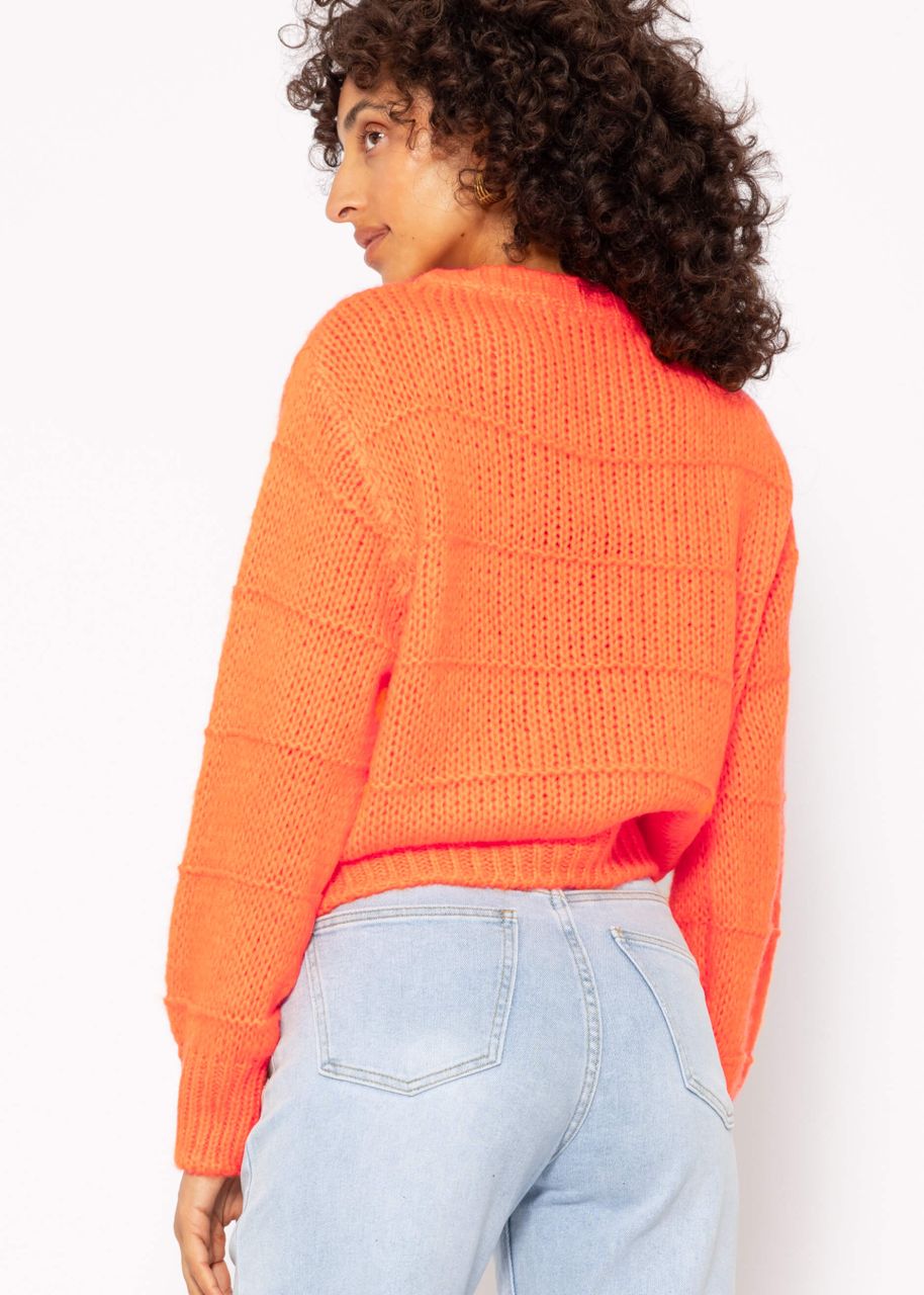 Oversized jumper with textured stripes - tangerine