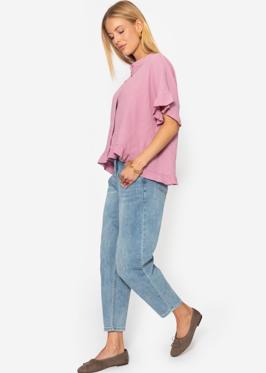 Muslin blouse with ruffled hem - pink