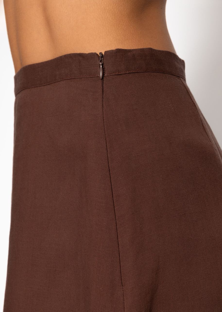 Flared linen skirt - brown
