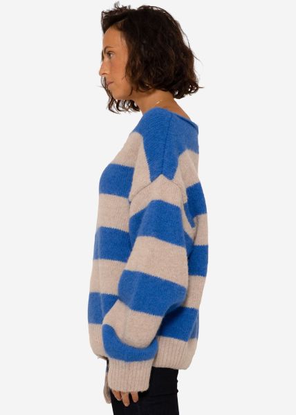 Jumper with block stripes - blue-beige