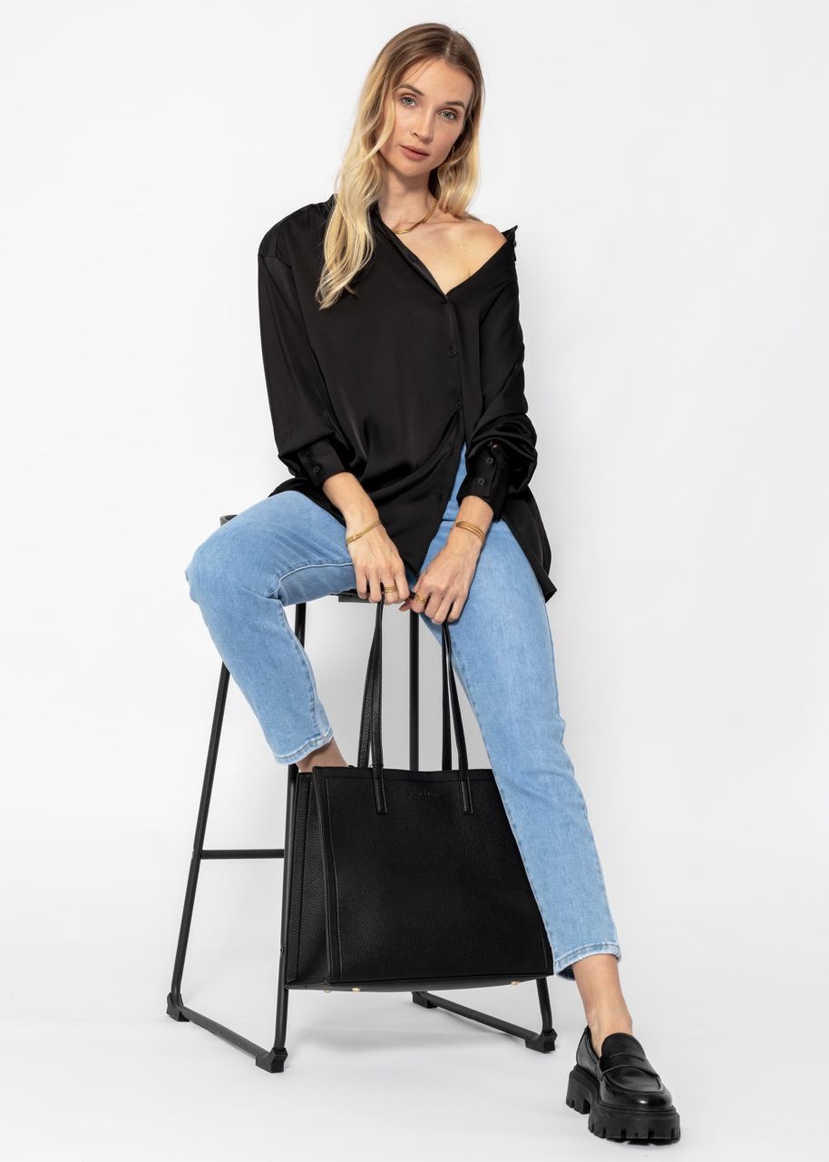 Oversize satin blouse - black