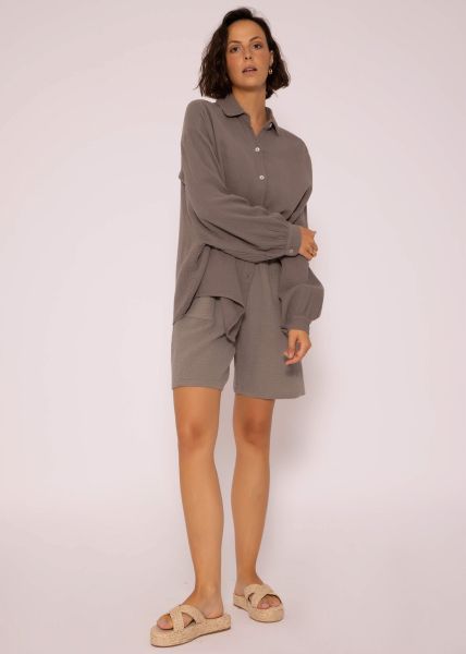 Muslin blouse oversize, short, taupe